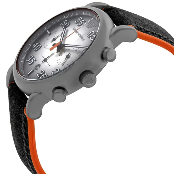 Emporio Armani Chronograph Quartz Grey Dial Black Leather Strap Watch For Men - AR11174 - Image 8